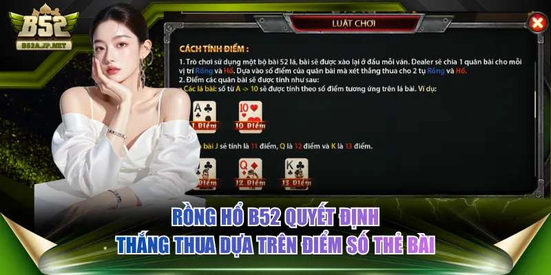Rồng Hổ B52 quyết định thắng thua dựa trên điểm số thẻ bài